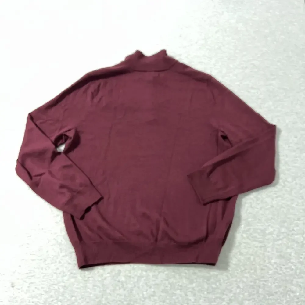 Banana Republic Sweater Mens Large Maroon Merino Wool Quarter‎ Zip Mock Neck
